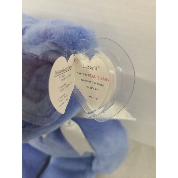 Vintage TY Blue Teddy Bear 'Clubby II' Plush Beanie Buddy 1999 Plush 13" Blue - Picture 3 of 4